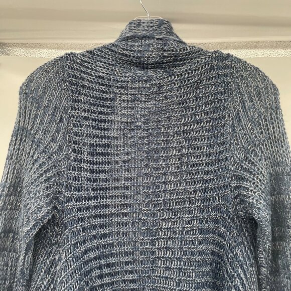 Pink Rose Open Knit Cardigan Open Front Sharkbite Hem Blue/White Size Large - Picture 6 of 9